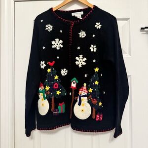 Victoria Jones Women’s Christmas Holiday Winter Snowman Cardigan Sweater Medium